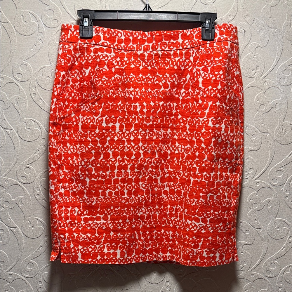 LK Bennett Red and White Patterned Pencil Skirt